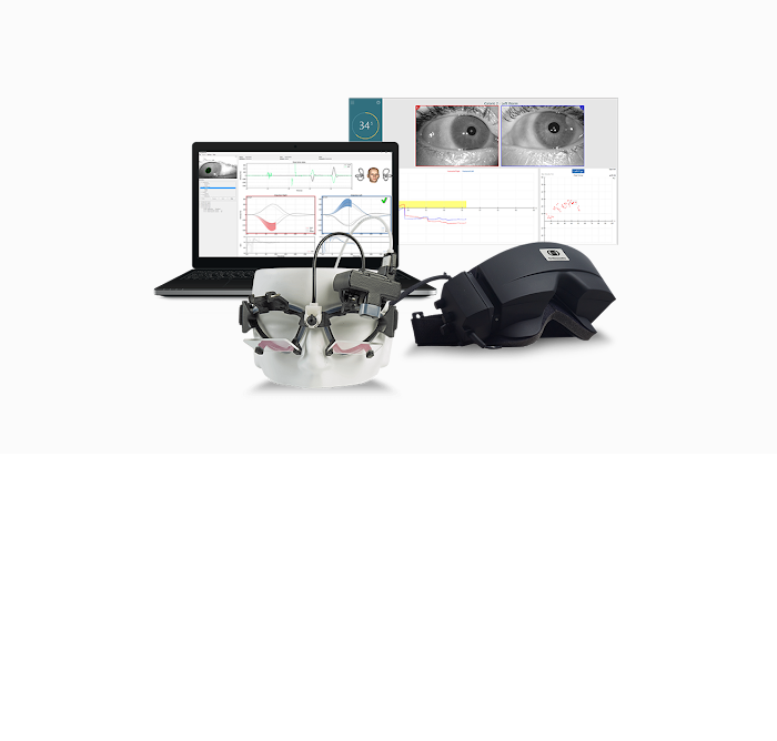 검사 화면이 뜬 노트북과 안진검사 고글 장비 사진